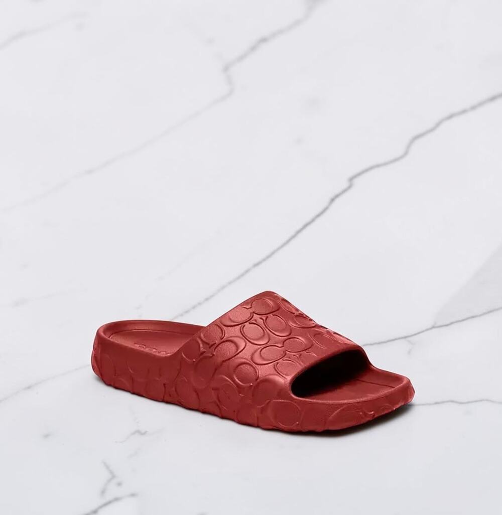 Coach Women’s Red Bay Slide Sandals Signature C Size 9